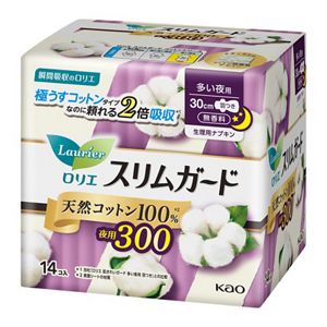 ロリエ　スリムガード　天然コットン１００パーセント　多い夜用３００　１４コ入